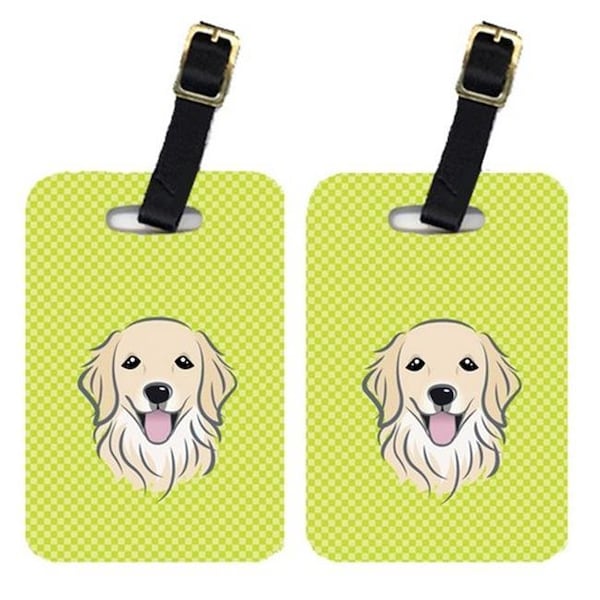 Carolines Treasures Carolines Treasures BB1267BT Pair Of Checkerboard Lime Green Golden Retriever Luggage Tags BB1267BT - main